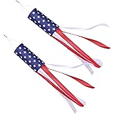 USA 4th of July Decorations Outdoor - 2 Pack American USA Flag Windsocks Stars & Stripes Patriotic Decorations for Hanging Yard and Garden, Water-Proof Fade Resistant Wind Sock (40 Inch)