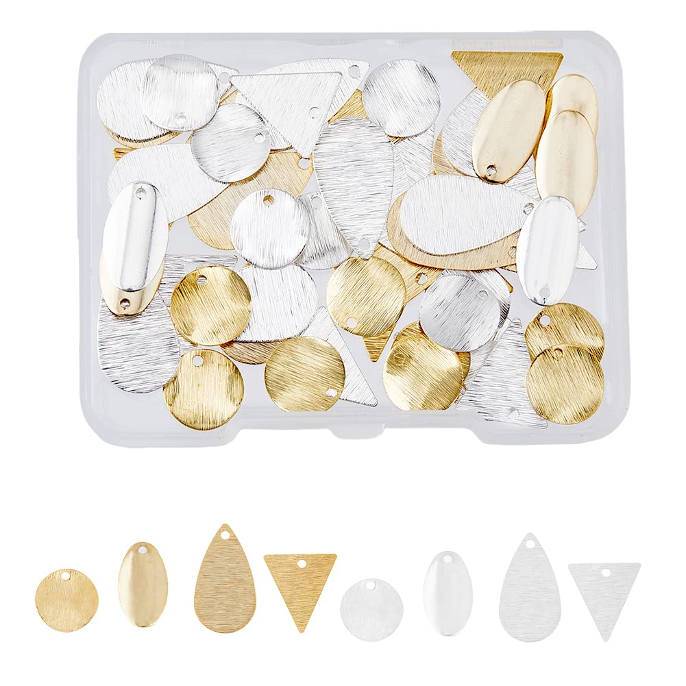 SUPERFINDINGS 64Pcs 4 Styles Stamping Blank Tags 2 Colors Brass Blank Charms Pendants Metal Teardrop Flat Round Triangle Oval Tag Charms Pendants for Jewelry Making Crafting,Hole: 1~1.2mm — image 1