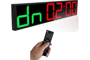 Cynobato 26'' Huge Home Gym Interval Workout Timer Clock, Digital Wall Clock with Seconds Countdown/up, Stopwatch, 8-Alarms, 7-Color Night Light for Tabata/HIIT/MIIT/EMOM/FGB/Boxing (Green-Red)