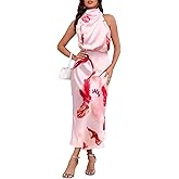 ZTMZA Women's 2026 Summer Satin Dress Elegant Formal Sleeveless Mock Neck Wedding Guest Cocktail Party Maxi Dresses