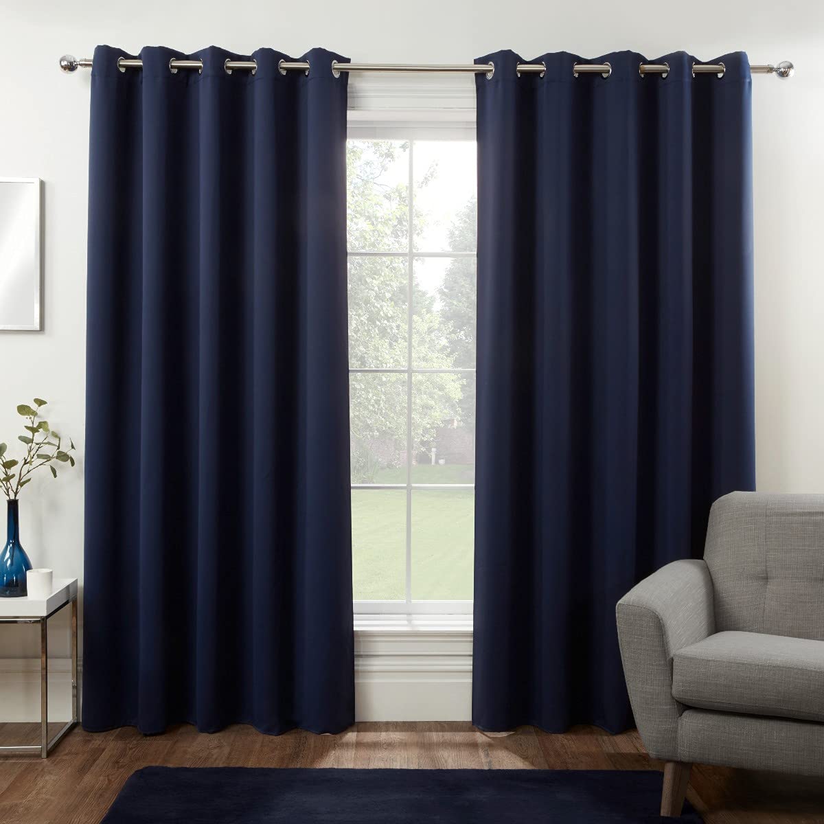 Sleepdown Ultra Soft Eyelet Blockout Curtains Thermal Insulated for Bedroom and Living Room 90 x 54 Inch Navy Blue 2 Panels, 5056242836315