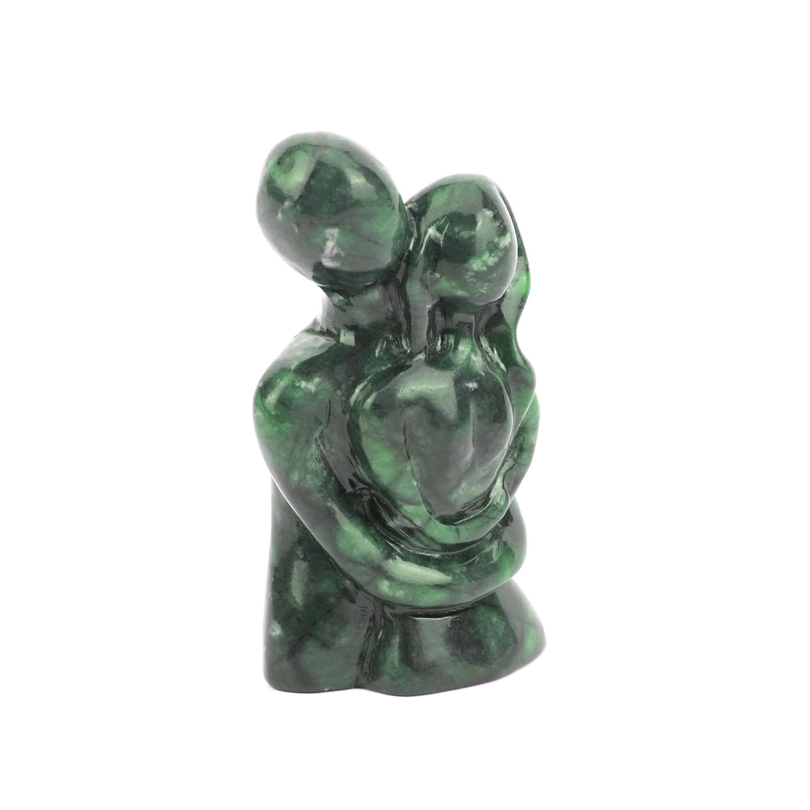 gemshan Hugging Couple Statues Green Natural Jade Lovers Statue Hand Carved Small Art Couple Sculpture Pocket Art Figurine for Home Office Decoration