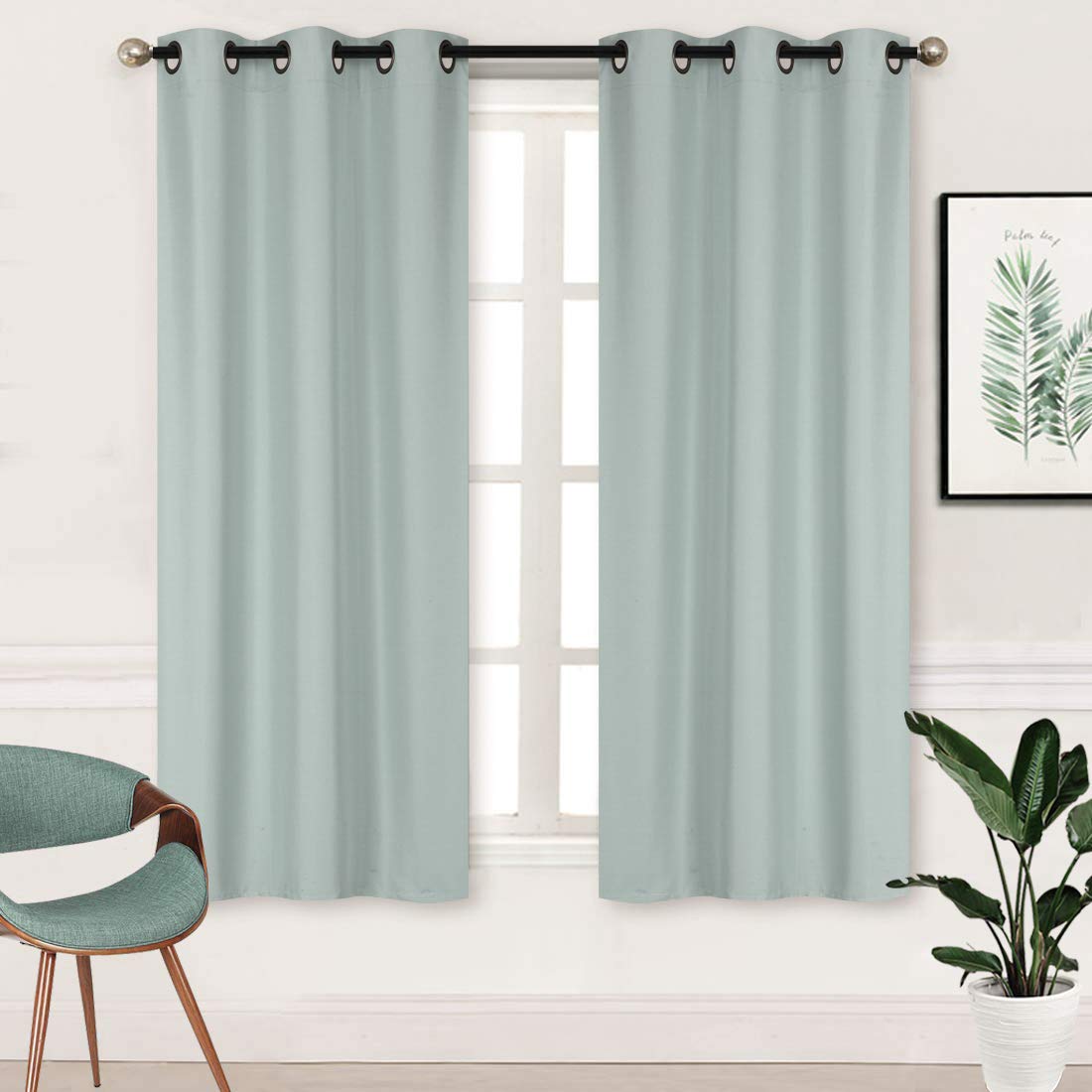 Home Collection 2 Panels 100% Blackout Curtain Set Solid Color with Rod Pocket Grommet Long Short Tier Drapes for Kitchen, Dinning Room, Bathroom, Bedroom,Living Room Window (Slate Blue, 74" x 63")