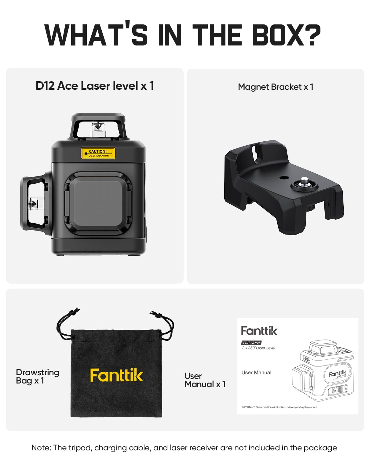 Fanttik D12 Ace Laser Level 360 Self Leveling, 3x360° Rechargeable 3D Green Cross Laser, Outdoor Pulse Mode, IP54 Durable, Easy to Use for Construction and Picture Hanging