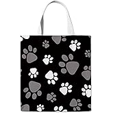 WAITPI Cute Dog Paw Mom Canvas Tote Bag Gifts for Dog Lovers Women, Black Puppy Pet Aesthetic Canvas Reusable Tote Bag with One Dogs Paw for Shopping
