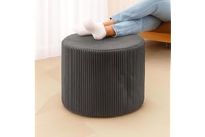 KKdema Round Pouf Ottoman and Foot Rest, Soft Corduroy Poufs with Sponge Chunk Filling, Comfort Sponge Stuffed Poofs for Couch Desk Resting Your Feet, Grey(17.1" D x 17.1" W x 14" H)