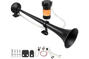 BANHAO Train Horn for Truck 150db 12V, Super Loud black Single Trumpet Truck Air Horn with Compressor, suitable for Any 12V Vehicles Train Car Ship Boat Lorry (Black 1 tube horn with wire)