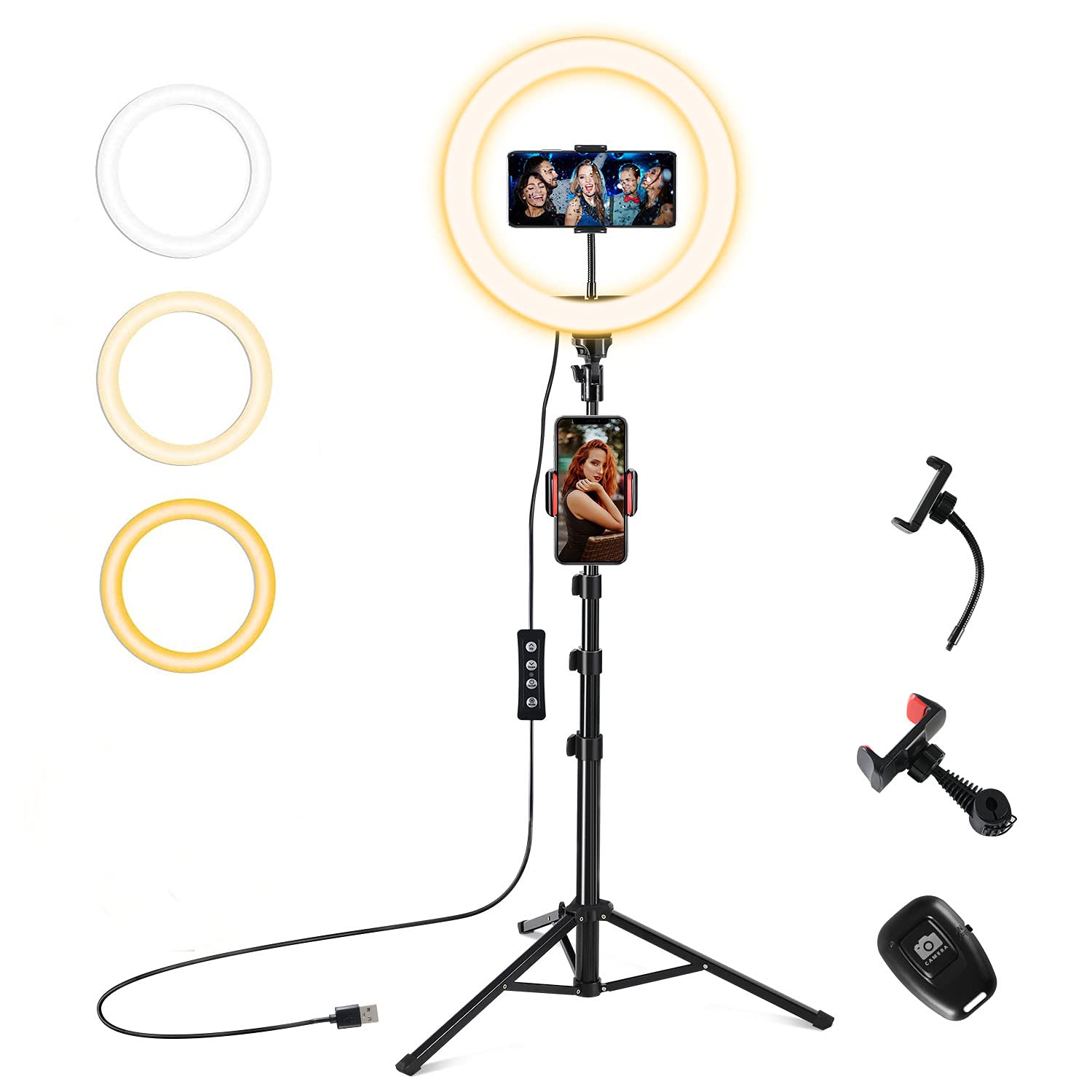 WinCret Selfie Light 10" Ring Light with Tripod Stand & Phone Holder for Youtube, Dimmable Desk LED Ring Light for Makeup, Selfie, Cellphone, Photography, Shooting, Video Conference