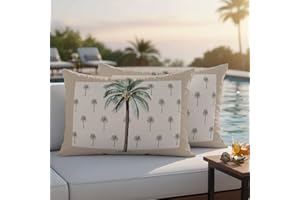 Coconut Palm Trees Outdoor Waterproof Lumbar Throw Pillow Covers Set of 2 Summer Tropical Plants Decorative Outdoor Pillows C