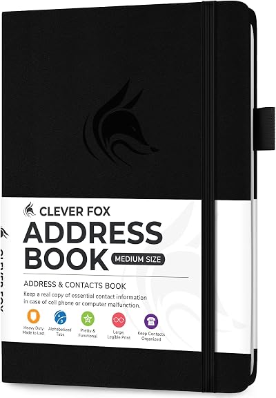 Clever Fox Address Book PU Leather with Alphabetical Tabs Medium 13.5 x 19 cm