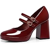 CELLENZ Women Mary Jane Shoes: Comfortable Closed Toe Chunky Heels, Dress Platform Pumps Prom Graduation Formal Wedding Shoes Black/Red/White/Nude