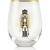 Onebttl Nutcracker Gifts for Women & Ballet Nutcracker Lovers, Chirstmas Gifts for Men & Women, 17 Oz Stemless Wine Glass, Golden Nutcracker Soldier