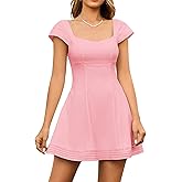 URYIAO Summer Cap Sleeve Mini Dress Cute Sweetheart Neckline Flowy A Line Short Graduation Dresses for Women