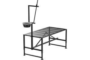 LARRIK 600 Lbs Goat Milking Stand with Feed Bin, Livestock Stand for Sheep Trimming Hooves, Goat Stantion Metal Black with Adjustable Head Piece and Legs, Large Size