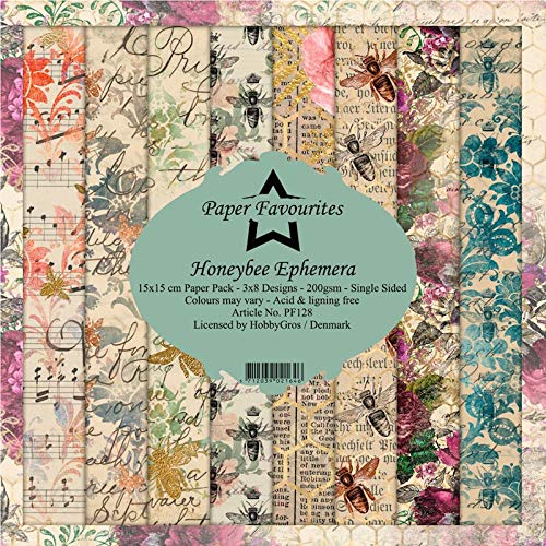 Dixi Craft Paper Favourites Honeybee Ephemera 6 x 6 Paper Pad - 24 Count - 3 Sheets of 8 Designs Each - 200gsm Paper