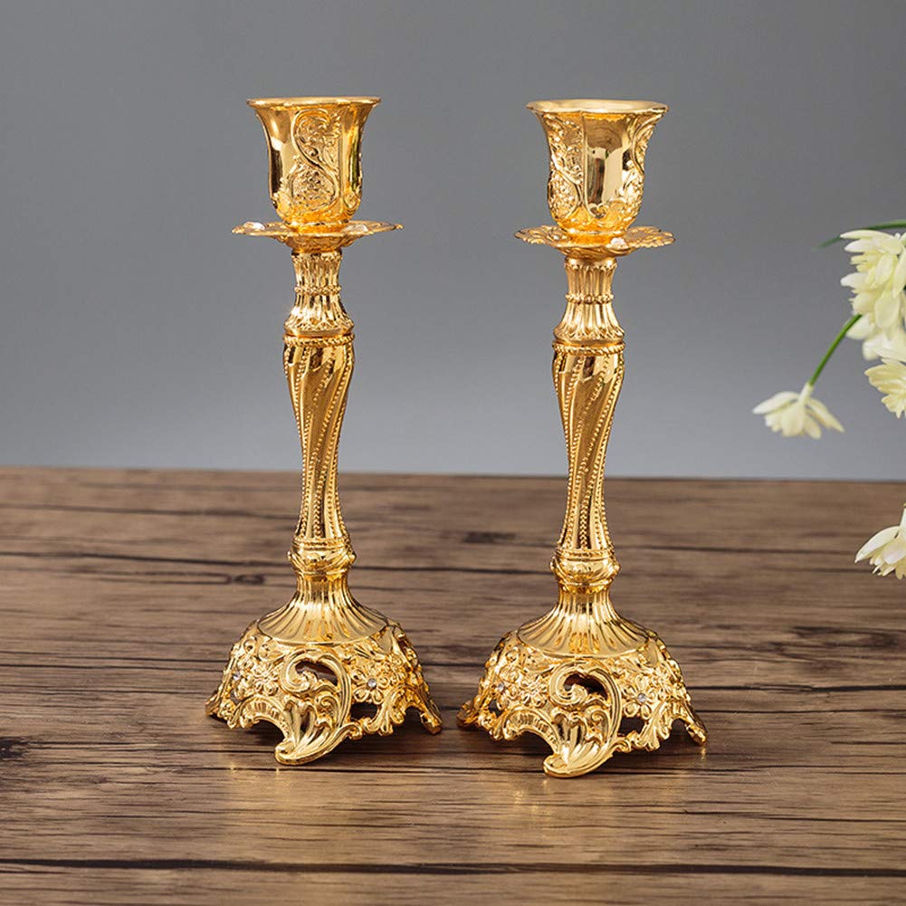 Sziqiqi Gold Plated Shabbat Candlesticks Holders Set of 2 Metal Taper Candle Holders, Ornate Candle Holders for Shabbat Taper candles, L - L