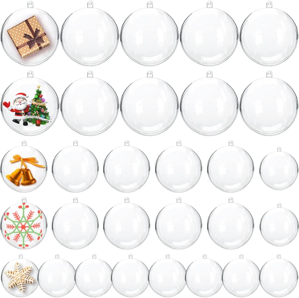 Ornaments - 30 Pcs Clear Plastic Fillable Ornaments,Transparent Christmas Decoration Balls,DIY Christmas Tree Hanging Ornaments Ball for Wedding,Party,Home Decor,DIY Bath Bomb(3 Size,40mm,60mm,80mm)