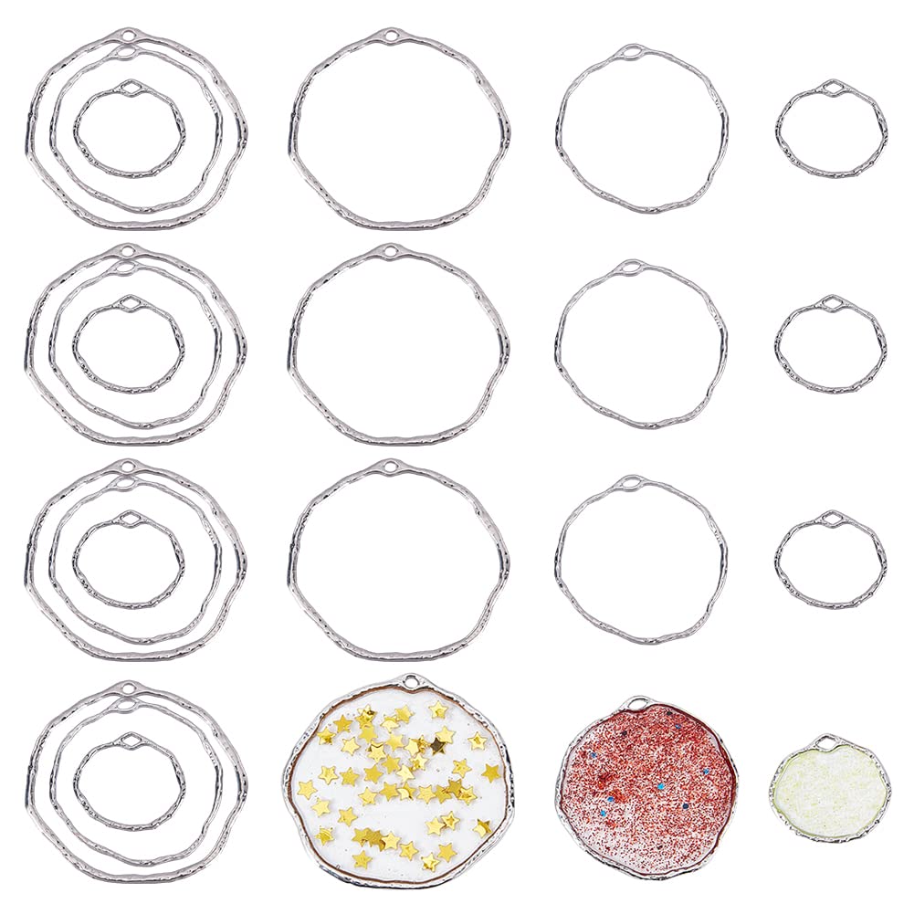 CHGCRAFT 48PCS Oval Alloy Open Back Bezel Pendants Hollow Open Bezel for Resin Charms Earring Pendants Frame for Resin Jewellery Making Earring Pendant Keychain Necklace Kit, 3 Sizes