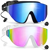 Rantizon Swim Goggles, Rimless Wide View Swimming Goggles for Adult, Anti-Fog Anti-UV No Leaking Pool Goggles for Men & Women