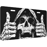 Front License Plate Cover, Black and White Funny Skull Car Decor Accessory Aluminum Metal Rust-Proof US Car Plate Novelty Vanity Tag Cover Decorative with 4 Holes for Men Women 6 * 12 in
