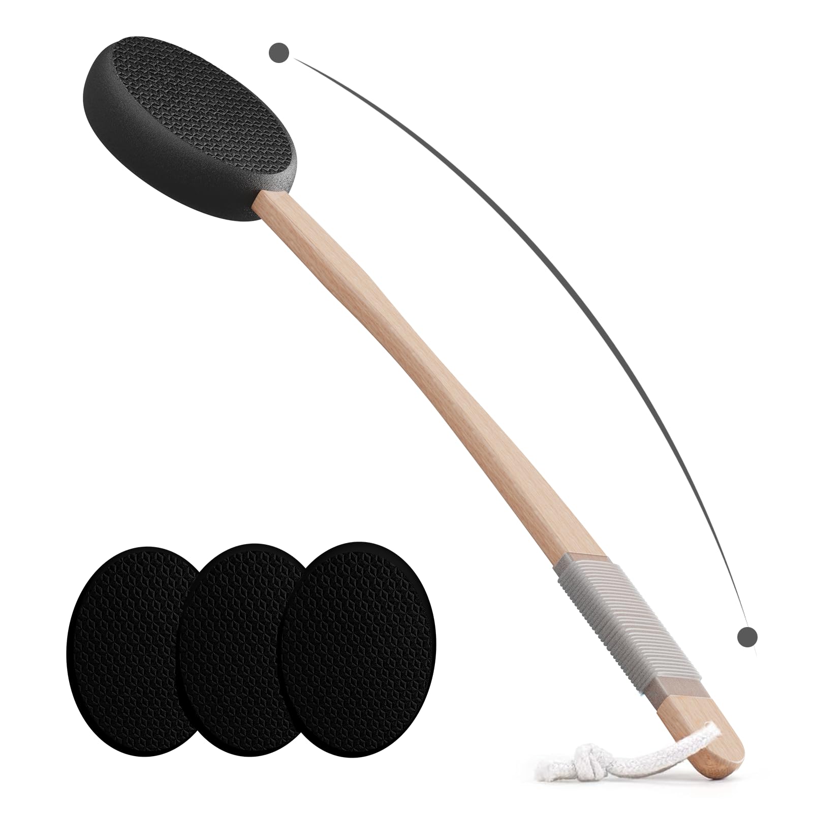 Photo 1 of Svarvns Back Lotion Applicator with 4 Replaceable Pads, Lotion Applicator for Back Self Elderly, Women, Cream Medicine Applicator with 17" Curved Handle Easy to Target Back and Feet, Black