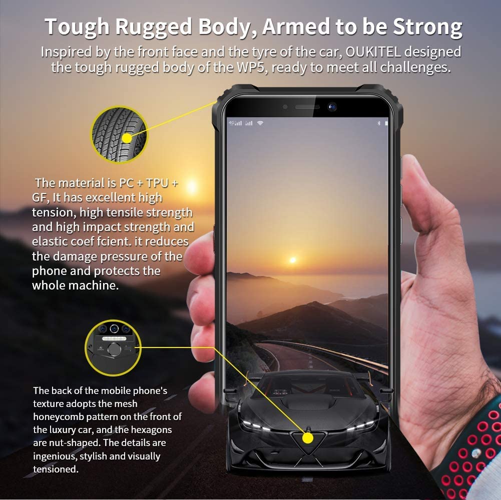 OUKITEL WP5 Rugged Cell Phones, 8000mAh Battery IP68 Waterproof Android 10 Rugged Smartphone, Triple Camera 4GB+32GB 5.5