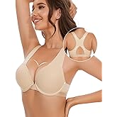 Upushall Racerback Push Up Bras for Women Front Closure Seamless Padded T Shirt Bra Add 2 Cup