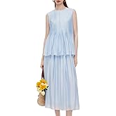 GOELIA Two Piece Skirt Set Women Summer Sets Outfits Tencel Blend Pleated Flowy Skirt and Tank Top Set for Women