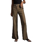 miduo Womens Solid Stretchy Buttons Wide Leg Straight Leg Long Flare Pants Trousers with Pockets