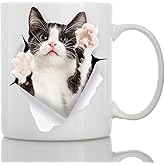 Reaching Cat Coffee Mug - Ceramic Funny Coffee Mug - Perfect Cat Lover Gift - Cute Novelty Coffee Mug Present - Great Birthday or Christmas Surprise for Friend or Coworker, Men and Women (15oz)