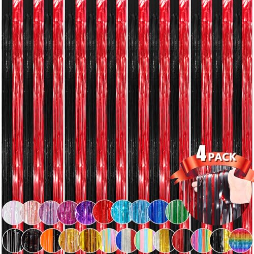 Black and Red Foil Fringe Curtain