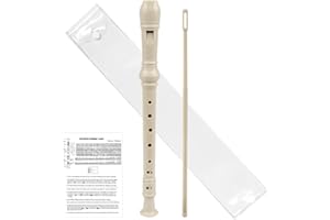 QEEYON 8 Hole Soprano Recorder Instrument for Beginners, German Style C Key Recorder ABS Plastic Descant Recorders with Cleaning Rod and Fingering Chart, White