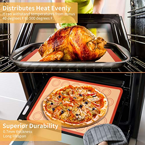 Silicone Baking Mats with Measurement - Set of 3 Sheet (1 Large 2 Half) Non-stick Pastry Mat for Rolling Dough Kitchen Kneading Mat for Making Cookies, Macaron, Bread, Pizza, Pie Reusable Oven Liner