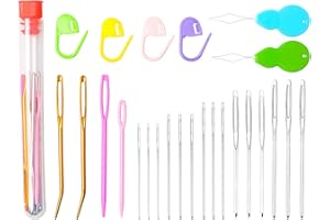Hekisn 25Pcs Large Eye Blunt Yarn Needles kit, Assorted Sizes Bent Tapestry Darning Needle, Sewing Needles with Needle Threaders & Stitch Markers for Knitting Crochet (Red)