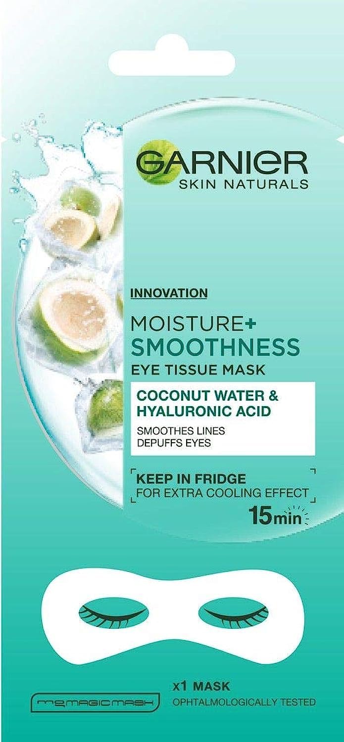 Garnier, Skin Naturals Innovation Moisture + Smoothness Eye Tissue Mask x 6 g, Clear, Coconut