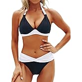 Yonique Women Two Piece Bathing Suits Push Up Bikini Set Halter Swimsuit Vintage Swimwear
