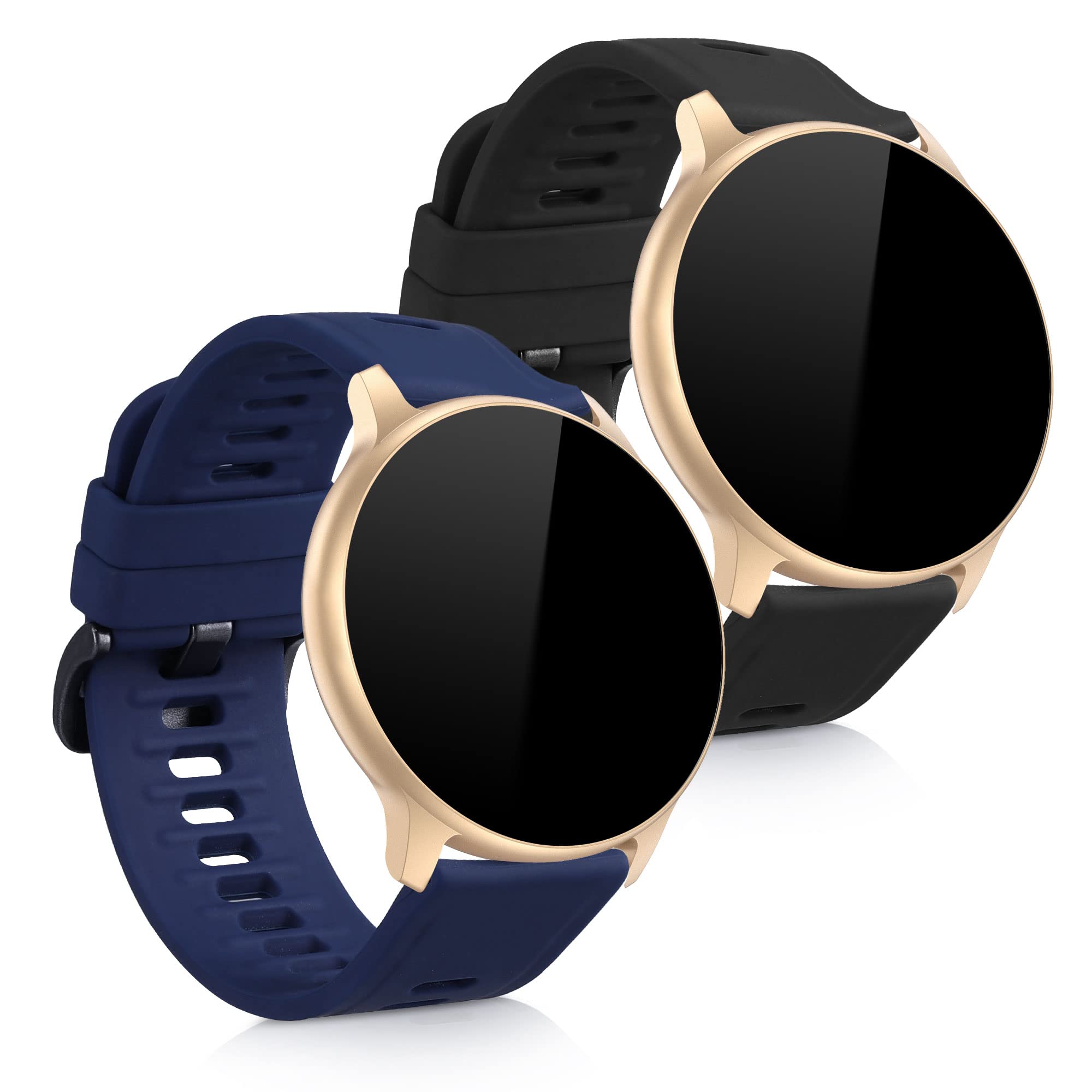 kwmobile 2x Straps for AGPTEK LW11 Watch Strap - Silicone Replacement Watch Strap Set - Replacement Bands Black/Dark Blue