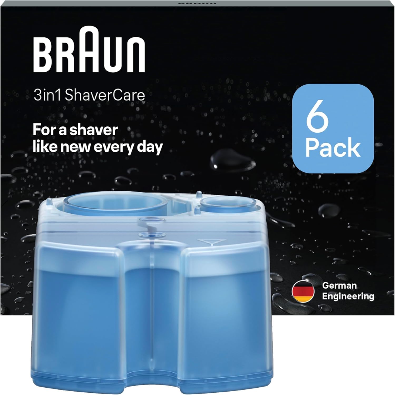 Braun 3-in-1 ShaverCare Reinigungskartuschen für Reinigungsstationen – ORIGINAL Kartuschen – Reinigt Rasierer 10x besser als Wasser, Scherkopfreiniger, Entfernt Haare und Hautpartikel – 6er Pack