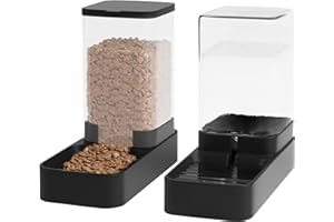 Wefeedy Automatic Cat Feeder and Water Dispenser in Set with Pet Food Bowl,Gravity Dog Waterer and Food Feeder for Small Medium Dog Cat Puppy Kitten Large Capacity(3.3L,Black)