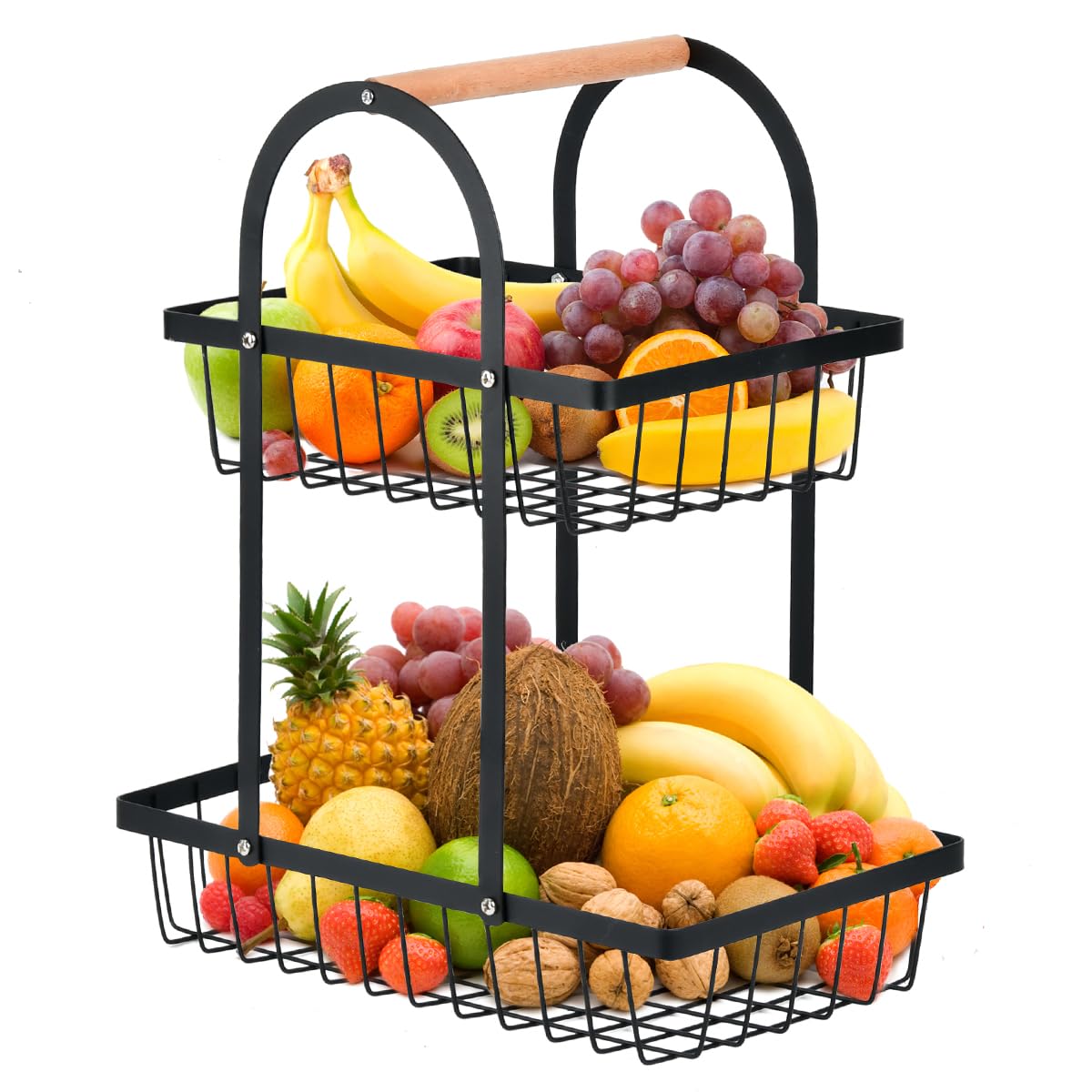 DODUOS 2 Tier Fruit Basket - Detachable Metal Fruit Holder, Countertop Snack & Veggie Storage Rack
