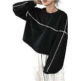 SweatyRocks Women's Oversized Long Sleeve T Shirt Crew Neck Spring Fall Casual Crop Tops