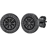 FaithHeart Viking Runes Stud Earrings for Men Silver/Black/Gold Stainless Steel Lightweight Earrings Retro Norse Mythology Jewelry with Gift Box