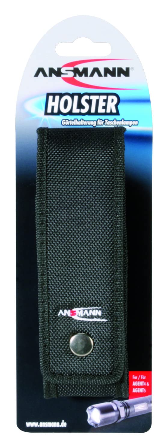 Ansmann Torch Holster [Pack of 1] Black Flashlight Holder Cover Case for Torches Up to 15cm Length Ideal for Attaching to Belts, Trousers with Velcro and Stud Closure