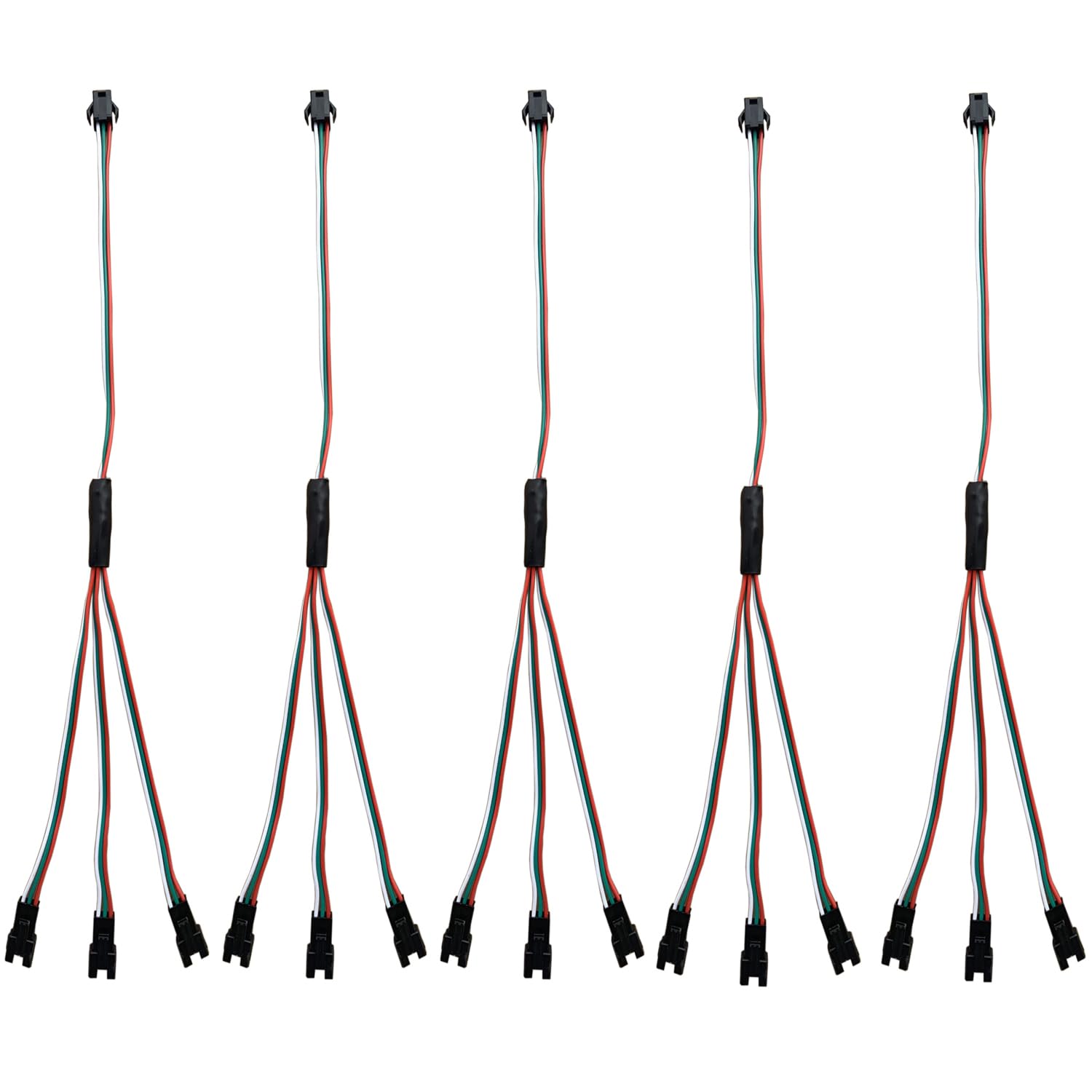 TOPXCDZ 30 cm 1 to 3 SM Plug Splitter Cable for WS2811 WS2812B LED Strip, 5 Pack (Red, 22AWG, JST SM, PVC)