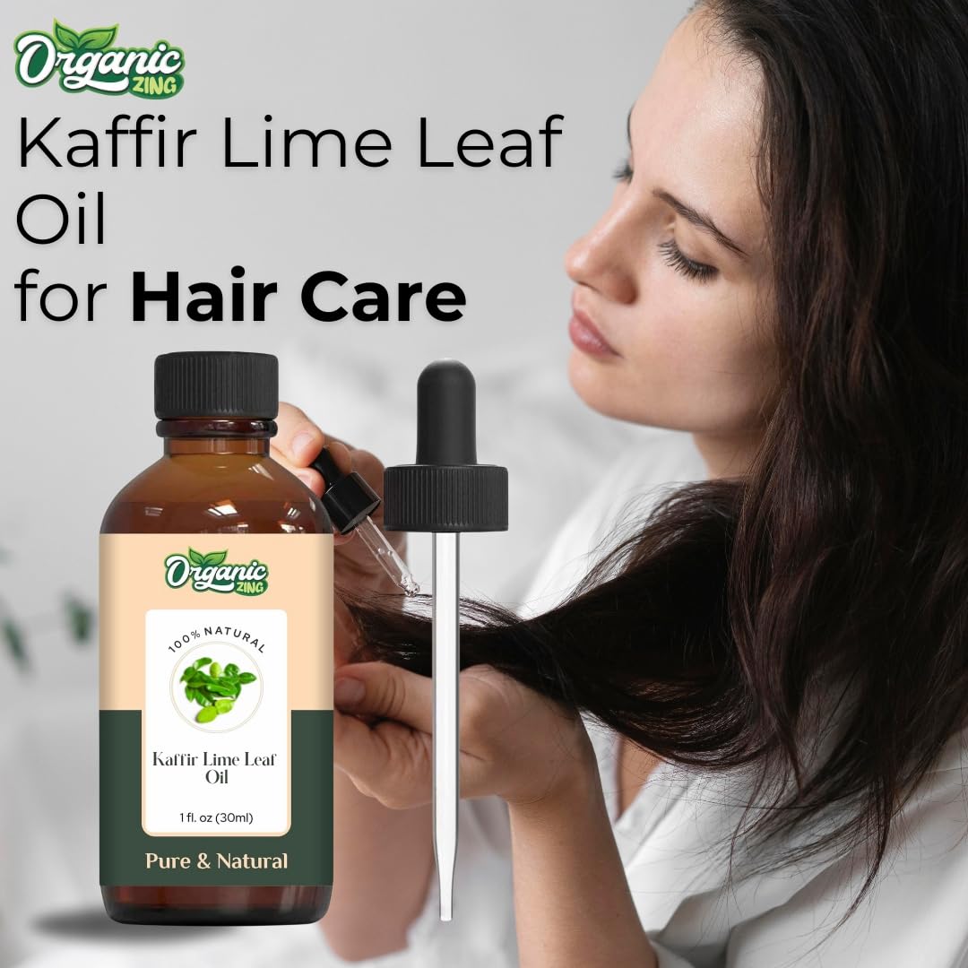 Organic Zing Kaffir Lime Leaf (Citrus Hystrix) Oil | Pure & Natural Essential Oil for Skincare, Hair Care, Aroma and Diffusers- 30ml/1.01fl oz
