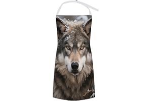 VstaDank Lmage of Wolf in The Snow Apron with Large Pocket Unisex Adjustable Chef Aprons Personality Funny Cooking Aprons Wat