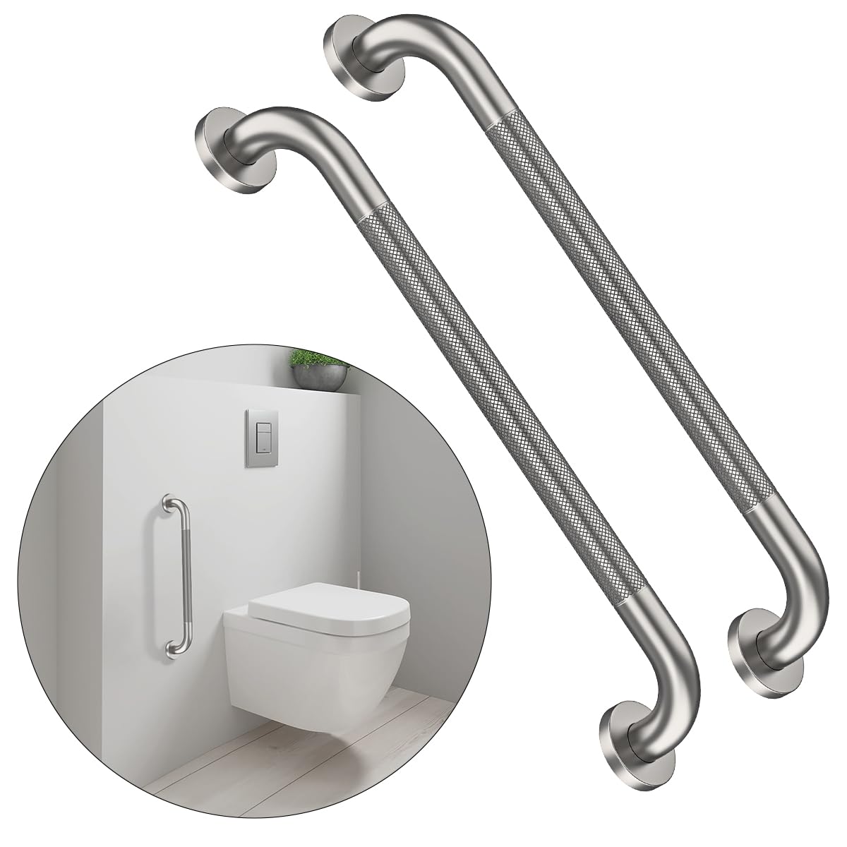 Photo 1 of 24 Inch Anti Slip Shower Grab Bar, Munzong 2 Pack Stainless Steel Bathroom Grab Bar, Brushed Nickel Knurled Bathroom Balance Bar,Safety Hand Rail Support Handicap Elderly Senior Assist Bath Handle