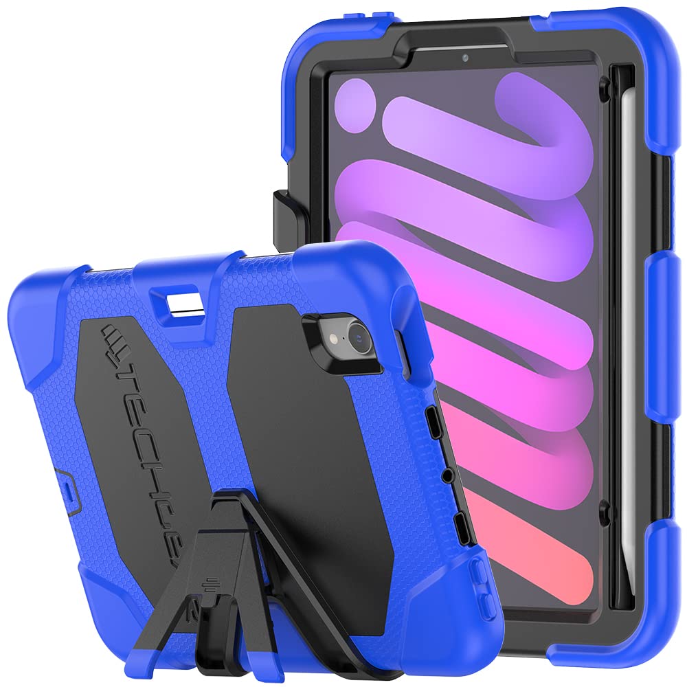 TECHGEAR G-SHOCK Case for iPad Mini 7 2024 & Mini 6 2021 (7th & 6th Gen) - Tough, Heavy Duty Armour, Shockproof with Stand - Kids, Schools, Builders, Restaurant - BLUE
