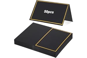 CIATBYYJ 50 Pcs Place Cards for Table Setting, 2×3.34inch Table Tent Cards with Gold Foil Border, Food Labels for Party Buffet, Name Seating Cards for Weddings, Banquets, Events, Dinner Parties(Black)