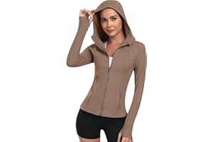 Zyrulix Women's Hooded Athletic Full Zip Workout Jacket With Pockets Running Slim Fit Yoga Sportwear With Thumb Holes